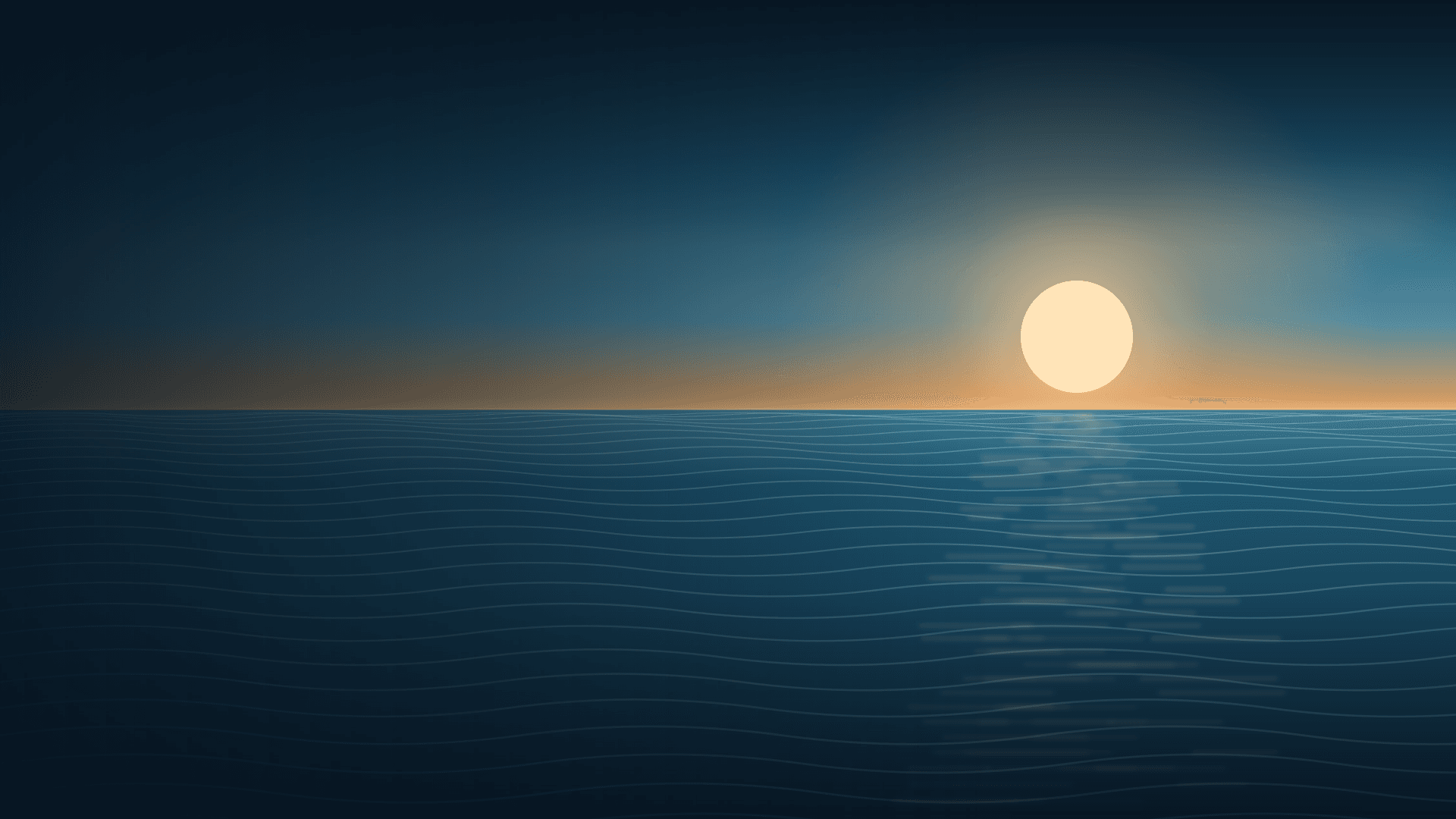 Sunset over calm sea, with the sun low on the horizon